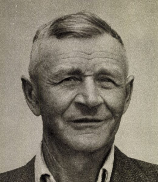 Frantisek Blaha, halftone print of a head and shoulders portrait, an older man with cropped grey hair in a tweed jacket and open shirt