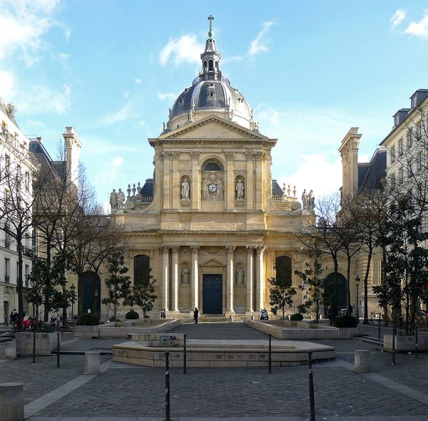 The place de la Sorbonne in Paris with the chapel dome behind the facade