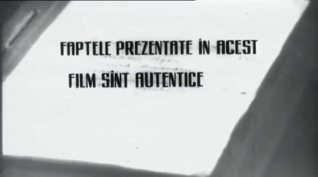 A film card photographed over a sheet of paper, carrying the Romanian words FAPTELE PREZENTATE ÎN ACEST FILM SÎNT AUTENTICE, meaning the facts presented in this film are authentic