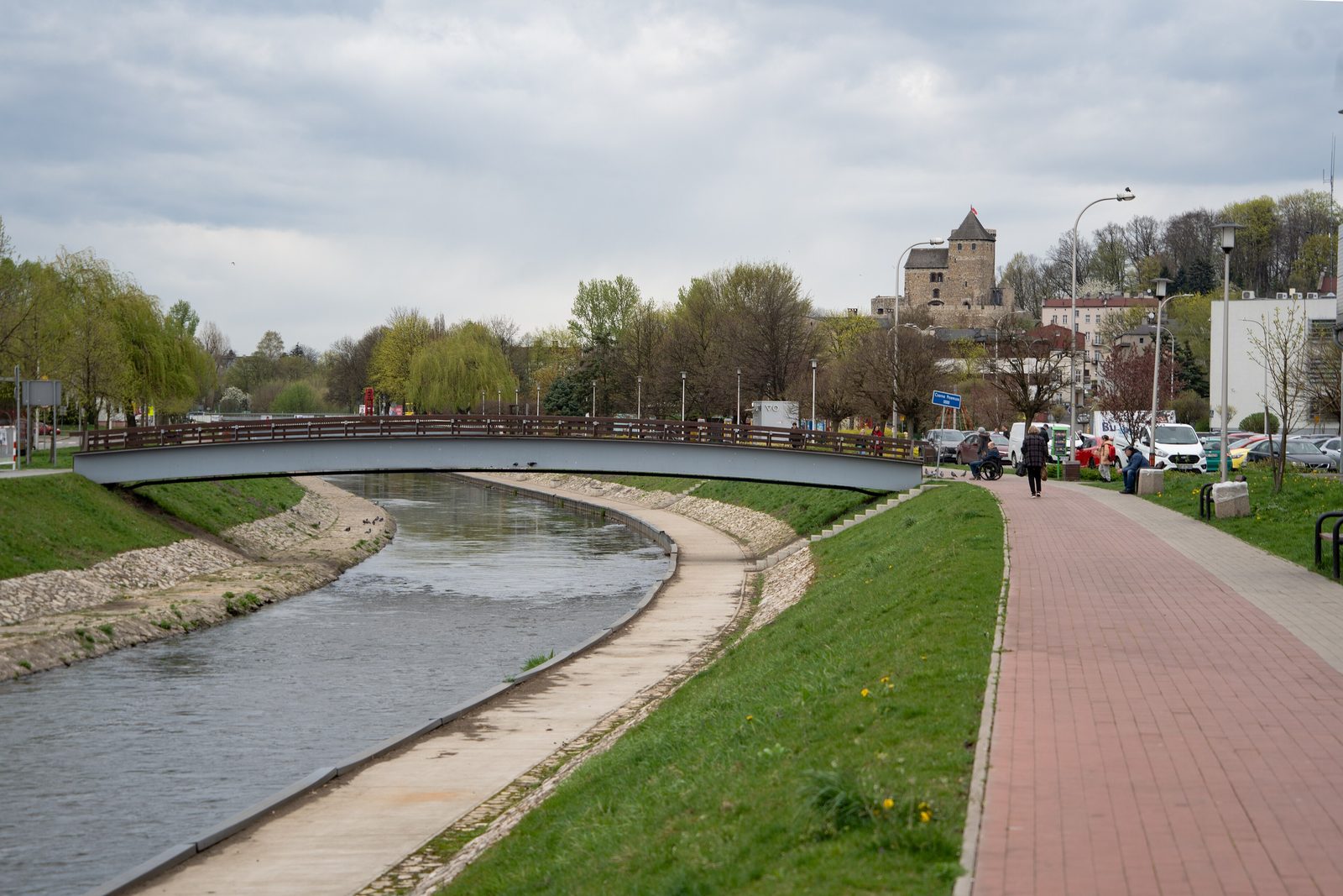 The Czarna Przemsza river at Bedzin, the castle on the bank above it
