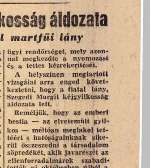 The first report of the murder, headed Elvetemult gyilkossag aldozata lett egy fiatal martfui lany