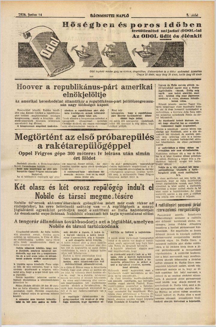 A page of Bacsmegyei Naplo of June 1928 reporting the high court's decision in the Relics Julka case