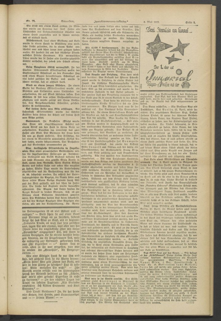 A page of the Austrian weekly Salzkammergut-Zeitung of 3 May 1925, set in Fraktur type
