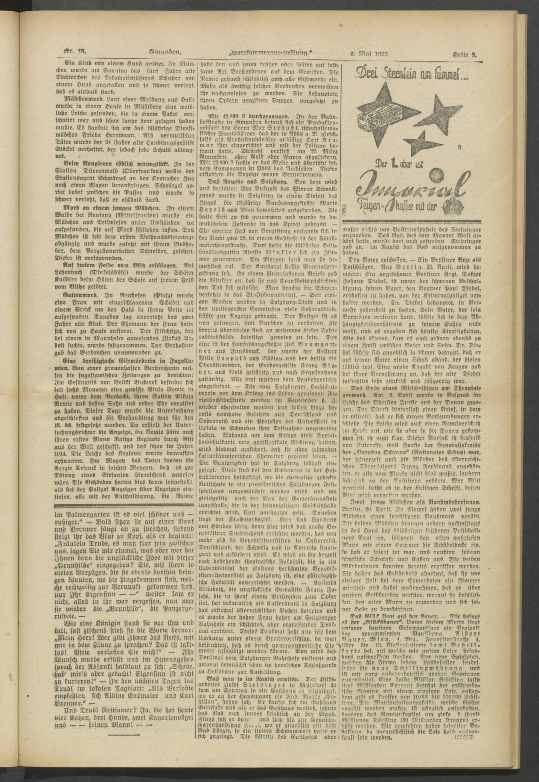 A page of the Austrian weekly Salzkammergut-Zeitung of 3 May 1925, set in Fraktur type