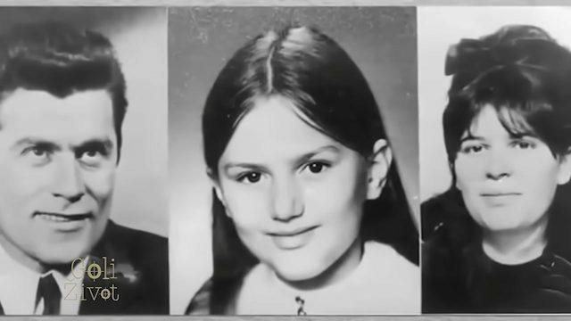 Three black and white portrait photographs side by side: a man in a suit and tie, a girl with long dark hair, and a woman