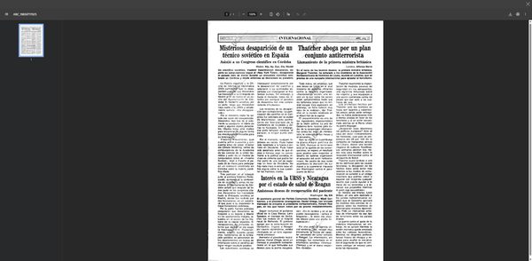 The page of ABC of 17 July 1985 reporting the mysterious disappearance of a Soviet technician in Spain