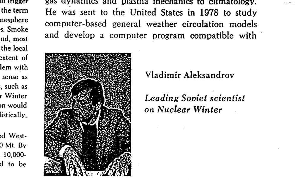 A captioned halftone portrait of Vladimir Aleksandrov printed in a United States intelligence assessment of December 1984