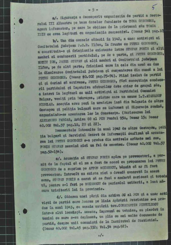 A page of the Romanian party commission's 1968 report finding the accusation against Ștefan Foriș unfounded